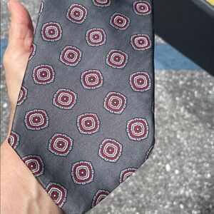 Lord & Taylor Gray Tie with Red Medallion Pattern The Kensington Collection
